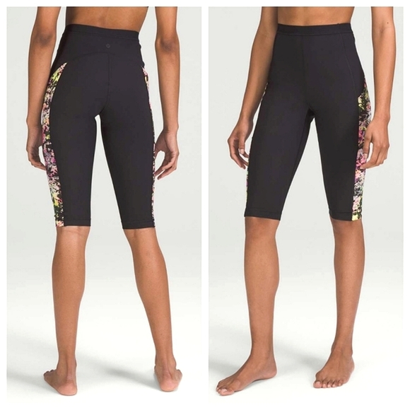 NWT Lululemon High-Rise Paddle  Crop Length Black Blossom Pink Multi Size 6 - Picture 3 of 16